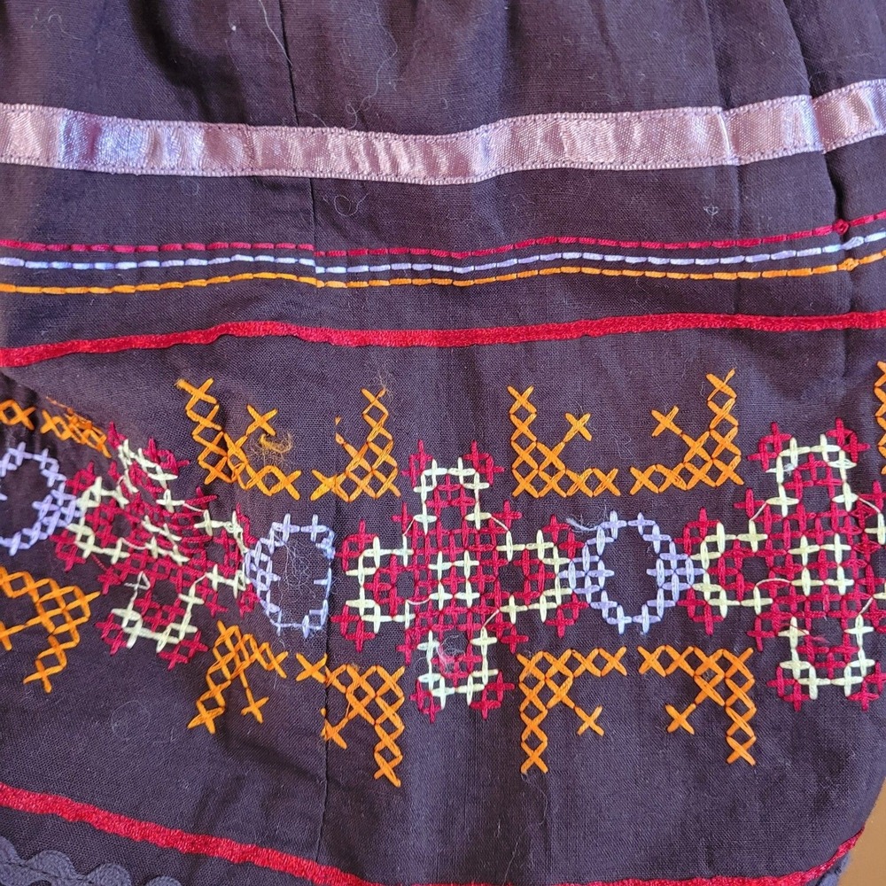 Boho Folk‎ Midi Skirt Brown Cross Stitch Embroidered Ribbon Trim Size M - Picture 2 of 8